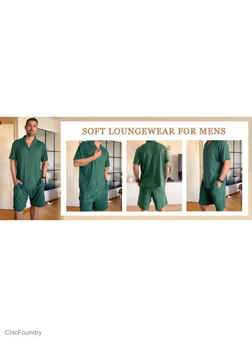Men's Short Sleeve Pajama Set with Pockets